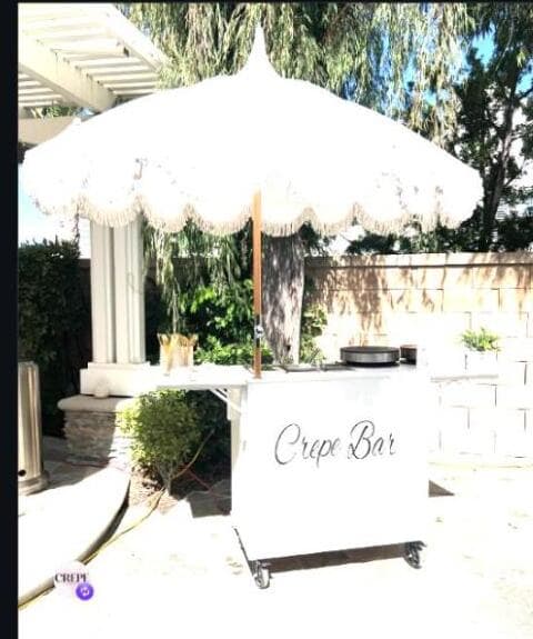 Outdoor crepe bar with umbrellas in Southern California