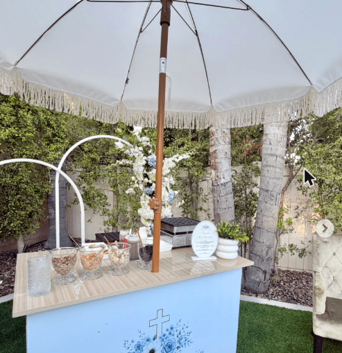 Crepe cart styled for a christening celebration