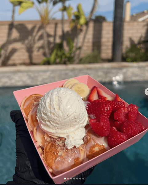 Poolside mini pancakes with toppings from Crepe Lamour